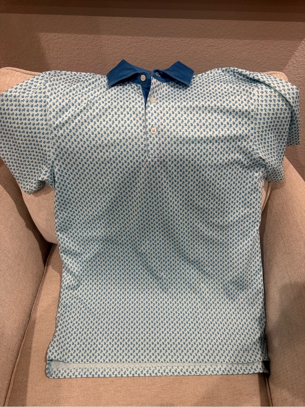 Southern Tide Light Blue Micro-Print Polo with Navy Contrast Collar